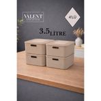 VALENT Nero 3.5 Lt 4'lü Çok Amaçlı Kapaklı Organizer Kutu Makyaj Banyo Mutfak Oyuncak Düzenleyici Sütlü Kahve