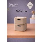 VALENT Nero 9.5 Lt 2'li Çok Amaçlı Kapaklı Organizer Kutu Makyaj Banyo Mutfak Oyuncak Düzenleyici Sütlü Kahve