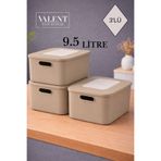 VALENT Nero 9.5 Lt 3'Lü Çok Amaçlı Kapaklı Organizer Kutu Makyaj Banyo Mutfak Oyuncak Düzenleyici Sütlü Kahve