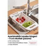 VALENT Sürgülü Ayarlanabilir Lavabo Süzgeci, Düzenleyici Evye, Meyve Sebze Yıkama Beyaz