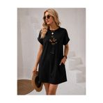 Valeria Butik 🧡 Kadın Love Baskılı Kelebek Detaylı Kısa Kollu Salaş Tunik Elbise