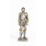 Valerian Zırhlı Şövalye Figürü, Kılıçlı, Kalay Gümüş Kaplama, 10.5x3.5x3 cm, Gotik Tarz, Metal, Koleksiyon