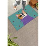 Valerine Life Aristokrat Kedi Yeşil Renkli Welcome Hoş Geldiniz Kapı Önü Paspası 45X70cm