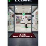 Valerine Life Eczane Logolu Kırmızı Dijital Baskılı Dükkan İş Yeri Ofis Kapı Önü Paspası 50X90cm