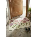 Valerine Life İplikten Düşler Nakışlı Şakayık Çiçekler Welcome Hoş Geldiniz Dijital Baskı Kapı Önü Paspası 45X70cm