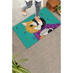 Valerine Life Kahve Düşkünü Relaks Kedi Yeşil Welcome Hoş Geldiniz Kapı Önü Paspası 45X70cm