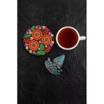 Valerine Life Kırmızı Papatyalı Yıkanabilir Kaydırmaz Ofis Çay Ve Fincan Bardak Altlığı 10X10cm 6 Adet