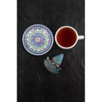 Valerine Life Mavi Radyal Çini Desenli Yıkanabilir Kaydırmaz Ofis Çay Ve Fincan Bardak Altlığı 10X10cm 6 Adet
