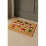 Valerine Life Noel Yılbaşı Kurabiyeleri Kırmızı Kahverengi Welcome Hoş Geldiniz Kapı Önü Paspası 45X70cm