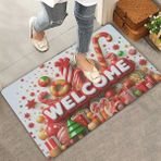 Valerine Life Yılbaşı Baston ve Yuvarlak Şekerler Welcome Kapı Önü Paspası 45X70CM - Beyaz - 45 x 70 cm