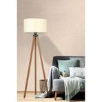 Valerino 3 Ayaklı Ahşap Lambader - Krem Kumaş Başlıklı Tripod Yer Lambası, E27 Duy Kahve Renkli Doğal Ahşap Gövdeli Modern Köşe Aydınlatması, Şık Salon ve Yatak Odası Abajuru (LY521)