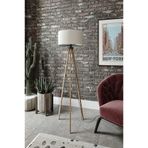 Valerino 3 Ayaklı Ahşap Lambader - Krem Silindir Kumaş Başlıklı Tripod Yer Lambası, E27 Duy Kahve Renkli Doğal Ahşap Gövde, Modern Köşe Aydınlatması (LY504)