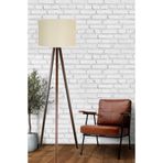 Valerino 3 Ayaklı Ahşap Lambader - Krem Yuvarlak Kumaş Başlıklı Tripod Yer Lambası, E27 Duy Kahve Renkli Doğal Ahşap Gövde, Modern Köşe Aydınlatması ve Dekoratif Salon Lambası (LY506)