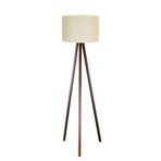 Valerino 3 Ayaklı Ahşap Lambader - Krem Yuvarlak Kumaş Başlıklı Tripod Yer Lambası, E27 Duy Kahve Renkli Doğal Ahşap Gövdeli Modern Köşe Aydınlatması (LY510)