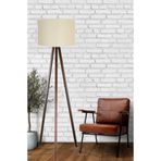 Valerino 3 Ayaklı Ahşap Lambader - Krem Yuvarlak Kumaş Silindir Başlıklı Tripod Yer Lambası, E27 Duy Kahve Renkli Doğal Ahşap Gövde, Modern ve İskandinav Stil Köşe Aydınlatması (Krem-Kahve)