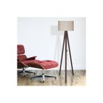 Valerino Bej Kumaş Başlıklı Ahşap Lambader - 3 Ayaklı Tripod Yer Lambası, E27 Duy Kahve Renkli Doğal Ahşap Gövde, Modern Silindir Başlıklı Köşe Aydınlatması (LY512)