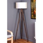 Valerino KNK Tripod Lambader - 40 cm Krem Kumaş Başlıklı%100 Doğal Ağaç Ayaklı Yer Lambası, 150 cm Yükseklik, Kablo Kanallı ve 3 Metre Kablolu Dekoratif Köşe Aydınlatması