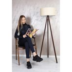 Valerino Nr LHLK-1 Krem Rengi Ahşap Tripod Lambader - Krem Kumaş Başlıklı Üç Ayaklı Yer Lambası, E27 Duy Modern ve Doğal Tasarım Köşe Aydınlatması, Salon ve Yatak Odası Abajuru