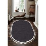 Valery Home Antrasit 100x300 cm Oval Comfort Puffy Ponpon Saçaklı Peluş Halı Yolluk