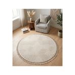 Valery Home Merinos Rölyef Joy Krem Daire Kaymaz Taban Kesme Halı Pon Pon