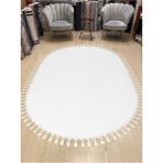 Valery Home Oval Comfort Puffy Beyaz 80x350 cm Ponpon Saçaklı Peluş Halı Yolluk