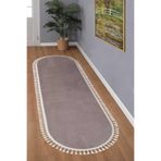 Valery Home Vl Oval Comfort Ponpon Saçaklı Peluş Yolluk Halı Kahverengi Pon Saçak 200 X 250