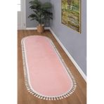 Valery Home Vl Oval Comfort Ponpon Saçaklı Peluş Yolluk Halı Pembe Pon 150 X 450