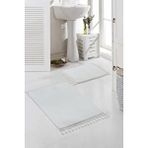 Valery Home Vl Yıkanabilir Premium Ponpon Saçaklı Kaymaz Taban Post Peluş Banyo Paspası 2'li Takım Antrasit Beyaz
