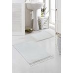 Valery Home Vl Yıkanabilir Premium Ponpon Saçaklı Kaymaz Taban Post Peluş Banyo Paspası 2'li Takım Beyaz