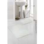 Valery Home Vl Yıkanabilir Premium Ponpon Saçaklı Kaymaz Taban Post Peluş Banyo Paspası 2'li Takım Ekru