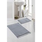 Valery Home Vl Yıkanabilir Premium Ponpon Saçaklı Kaymaz Taban Post Peluş Banyo Paspası 2'Li Takım Gri 60 X 100
