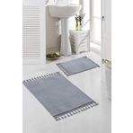 Valery Home Vl Yıkanabilir Premium Ponpon Saçaklı Kaymaz Taban Post Peluş Banyo Paspası 2'li Takım Gri