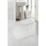 Valery Home Yıkanabilir Premium Ponpon Saçaklı Kaymaz Taban Post Peluş Banyo Paspası 2'Li Takım Ekru