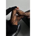 VALESSA Kadın Siyah Dantel Gül Floral Çiçek Desenli Dantelli File Kilotlu Çorap Külotlu Çorap