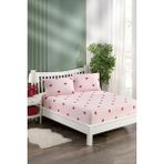 Valezium Baskılı Kumaş Lastikli Fıtted Yastıklı Çarşaf Set - Beyaz - Pembe - 180x200
