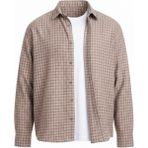 Valiberta Alfonso Ekose Büyük Kareli Relaxed Fit %100 Pamuklu Flanel Kumaş Erkek Gömlek - Bej - XL