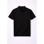 Valiberta Elatus Çizgili V Yaka İnce Triko Relaxed Fit Polo Yaka Erkek T-Shirt - Siyah