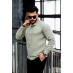 Valiberta Hafif ve Nefes Alabilir Erkek Müslin Yarım Pat Hakim Yaka Oversize Gömlek - Açık Haki - XL