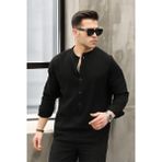 Valiberta Hafif ve Nefes Alabilir Erkek Müslin Yarım Pat Hakim Yaka Oversize Gömlek - Siyah - 2XL