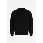 Valiberta Joris Oversize Gömlek Polo Yaka Selanik Örgülü Erkek Triko Kazak - Siyah - XL