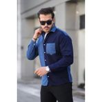 Valiberta Kontrast Çift Renk Fitilli Kadife Gömlek - Indigo - XL - İndigo