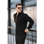 Valiberta Nefes Alabilir Yarım Oversize Müslin Kumaş Uzun Kol Yakalı Erkek Gömlek - Siyah - XL