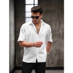 Valiberta Oversize Rahat Fitilli Kısa Kol Erkek Gömlek - Beyaz