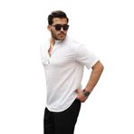 Valiberta Oversize Yarım Pat Bambu Kısa kol Gömlek - Beyaz