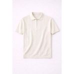 Valiberta Ritchie Fermuarlı Polo Yaka Dikey Çizgili Kısa Kollu Ince Triko Erkek T-Shirt - Bej