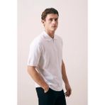 Valiberta Ritchie Fermuarlı Polo Yaka Dikey Çizgili Kısa Kollu Ince Triko Erkek T-Shirt - Ekru