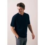 Valiberta Ritchie Fermuarlı Polo Yaka Dikey Çizgili Kısa Kollu Ince Triko Erkek T-Shirt - Lacivert