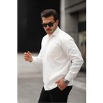 Valiberta Tek Cepli Oversize Gabardin Kumaş Erkek Gömlek - Beyaz