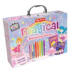 Valigetta delle creature magiche. Ediz. illustrata. Con 4 fogli stencil e fogli con silhouette. Con 4 penne gel, 4 pennarelli a doppia punta, 1 matita. Con 4 fogli sticker