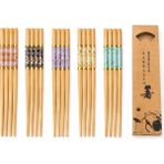 Valkyrie 10 Çift Mermer Desenli Bambu Yemek Çubuğu Seti 20 Adet Kaymaz Uçlu Kutulu Chopstick - Ahşap